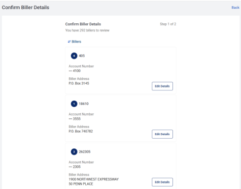 BillPay Confirm Biller Details